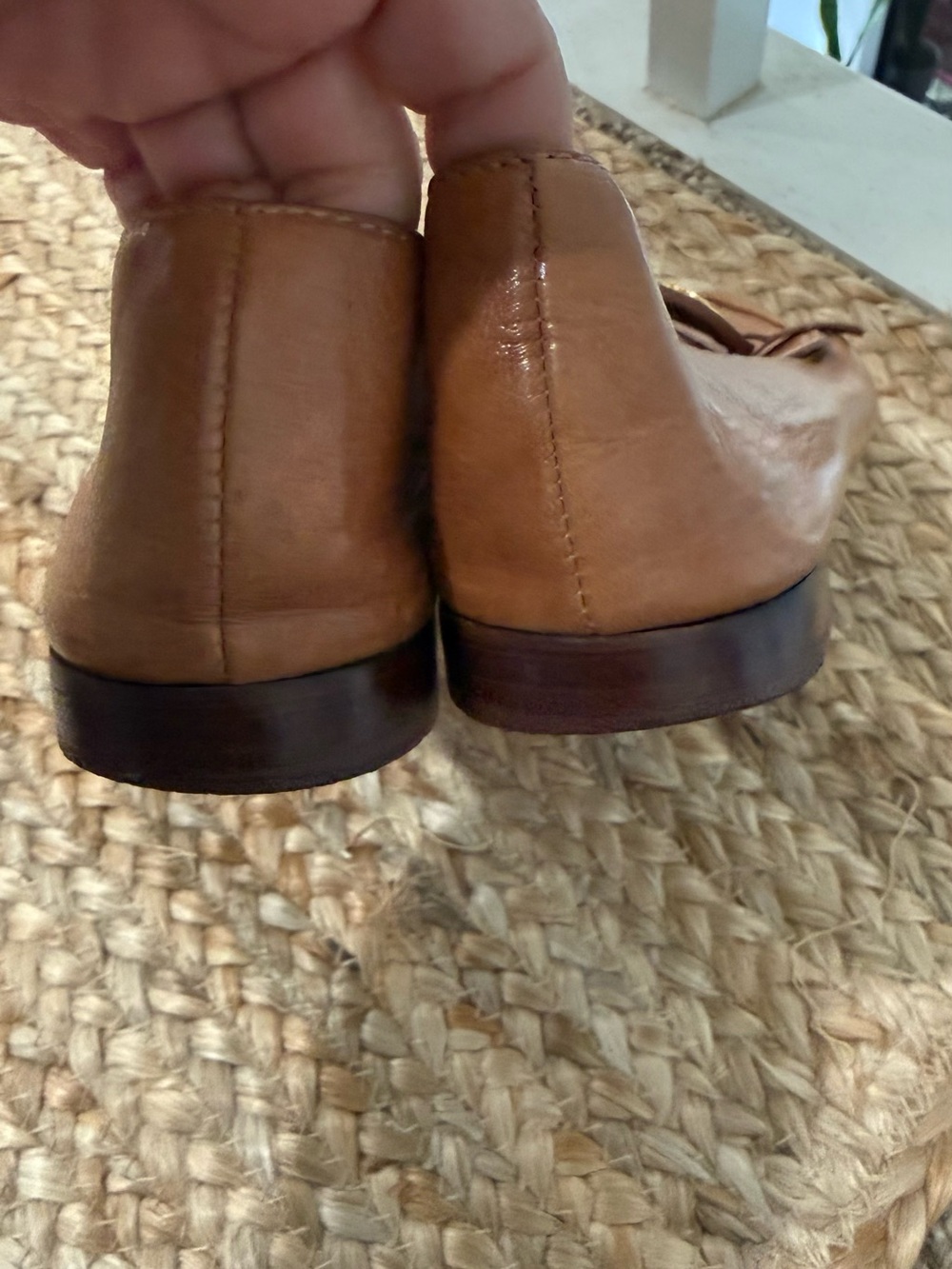 Tory Burch Tan Leather Logo Loafers with Gold Medallion - Picture 3 of 5